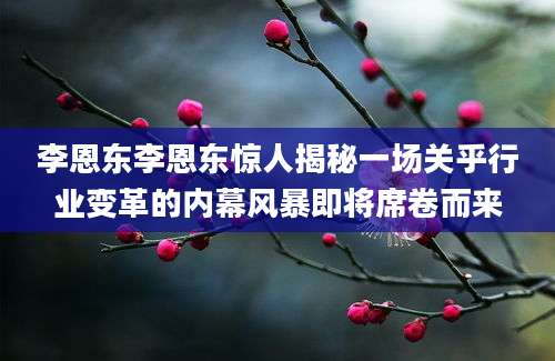李恩东李恩东惊人揭秘一场关乎行业变革的内幕风暴即将席卷而来