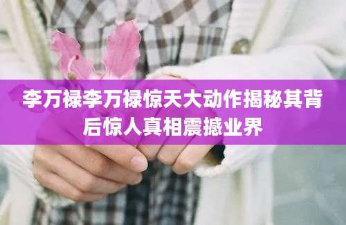 李万禄李万禄惊天大动作揭秘其背后惊人真相震撼业界