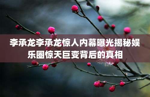 李承龙李承龙惊人内幕曝光揭秘娱乐圈惊天巨变背后的真相