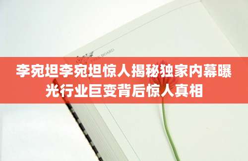 李宛坦李宛坦惊人揭秘独家内幕曝光行业巨变背后惊人真相