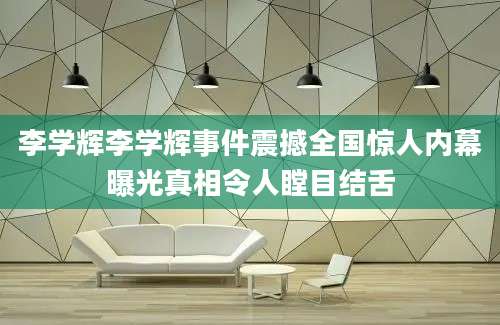 李学辉李学辉事件震撼全国惊人内幕曝光真相令人瞠目结舌