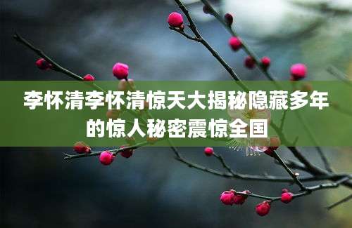 李怀清李怀清惊天大揭秘隐藏多年的惊人秘密震惊全国