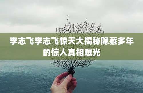 李志飞李志飞惊天大揭秘隐藏多年的惊人真相曝光