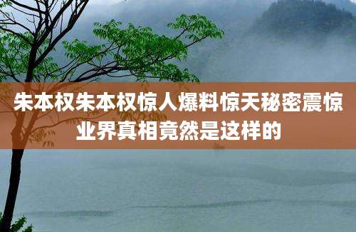朱本权朱本权惊人爆料惊天秘密震惊业界真相竟然是这样的