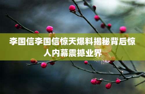 李国信李国信惊天爆料揭秘背后惊人内幕震撼业界