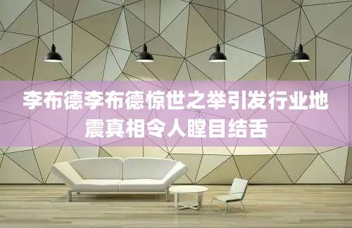 李布德李布德惊世之举引发行业地震真相令人瞠目结舌