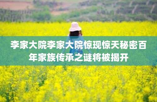 李家大院李家大院惊现惊天秘密百年家族传承之谜将被揭开