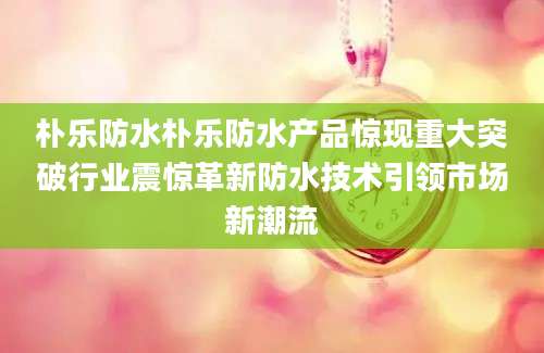 朴乐防水朴乐防水产品惊现重大突破行业震惊革新防水技术引领市场新潮流