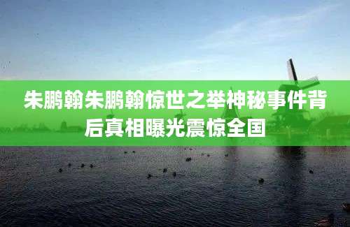 朱鹏翰朱鹏翰惊世之举神秘事件背后真相曝光震惊全国