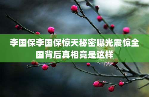 李国保李国保惊天秘密曝光震惊全国背后真相竟是这样