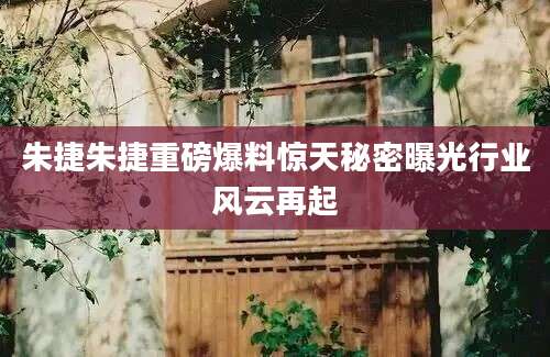 朱捷朱捷重磅爆料惊天秘密曝光行业风云再起