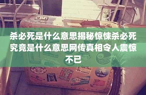 杀必死是什么意思揭秘惊悚杀必死究竟是什么意思网传真相令人震惊不已