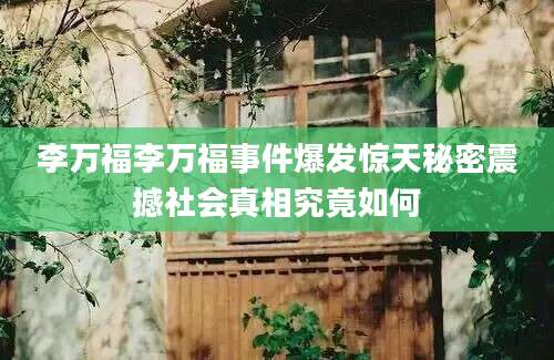 李万福李万福事件爆发惊天秘密震撼社会真相究竟如何